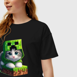 Женская футболка хлопок Oversize Kitten creeper collaboration - ai art - фото 2