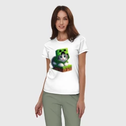 Женская пижама с белой футболкой хлопок Kitten creeper collaboration - ai art - фото 2