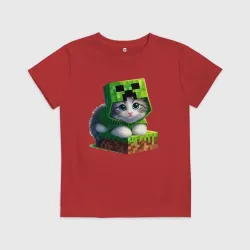 Детская футболка хлопок Kitten creeper collaboration - ai art