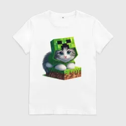 Женская футболка хлопок Kitten creeper collaboration - ai art