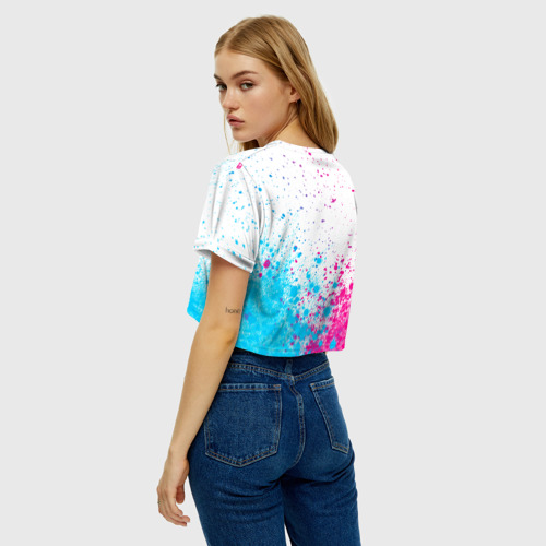 Женская футболка Crop-top 3D Manchester United neon gradient style посередине, цвет 3D печать - фото 5