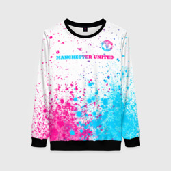 Женский свитшот 3D Manchester United neon gradient style посередине