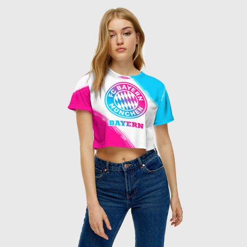 Женская футболка Crop-top 3D Bayern neon gradient style, цвет 3D печать - фото 3