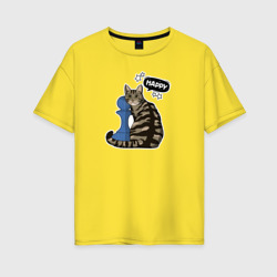 Женская футболка хлопок Oversize Кошка Юся и шахматная пешка