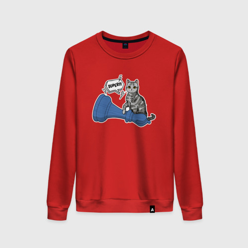 Женский свитшот хлопок Кошка Баунти и шахматный слон, цвет красный