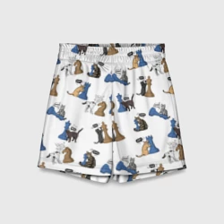 Детские спортивные шорты 3D Котики и шахматы белый