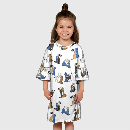 Детское платье 3D Котики и шахматы белый, цвет 3D печать - фото 4