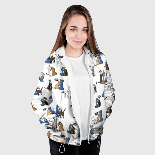 Женская куртка 3D Котики и шахматы белый, цвет белый - фото 4