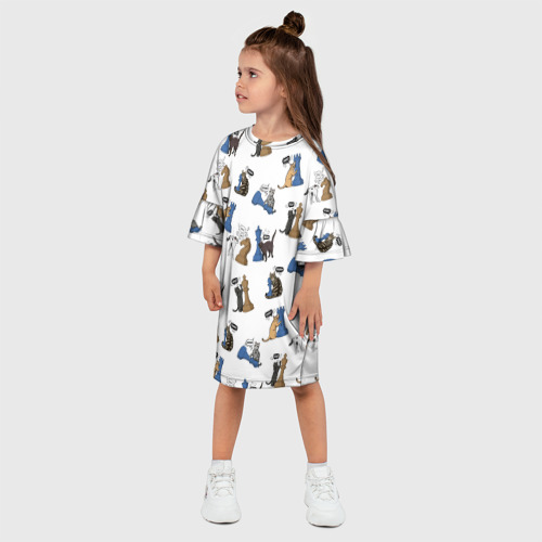 Детское платье 3D Котики и шахматы белый, цвет 3D печать - фото 3