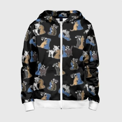 Детская толстовка 3D на молнии Котики и шахматы на черном