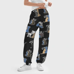 Женские джоггеры оверсайз 3D Котики и шахматы на черном - фото 2