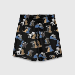 Детские спортивные шорты 3D Котики и шахматы на черном