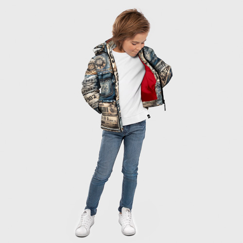 Зимняя куртка для мальчиков 3D с принтом Пэчворк Tokyo and US, вид сбоку #3