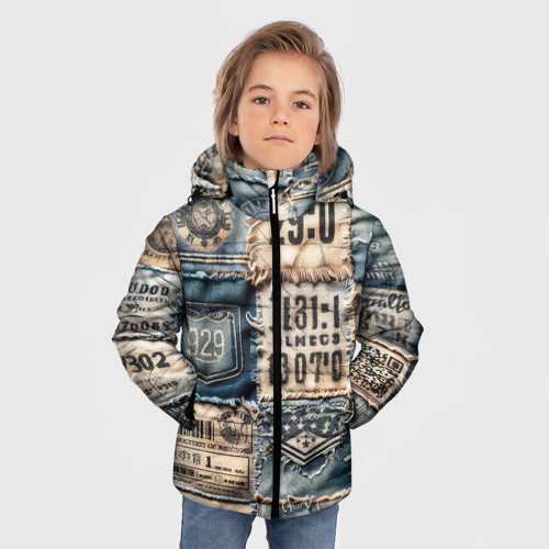 Зимняя куртка для мальчиков 3D с принтом Пэчворк Tokyo and US, фото на моделе #1