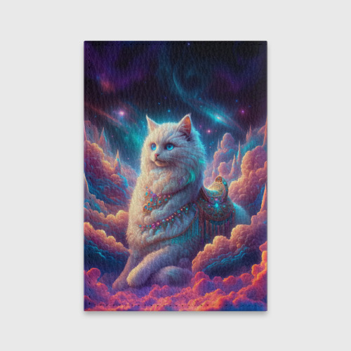 Обложка для паспорта матовая кожа Большой белый кот в космосе, цвет голубой - фото 2