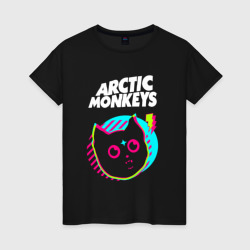 Женская футболка хлопок Arctic Monkeys rock star cat