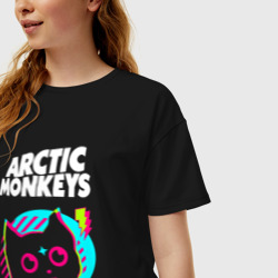 Женская футболка хлопок Oversize Arctic Monkeys rock star cat - фото 2