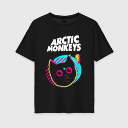 Женская футболка хлопок Oversize Arctic Monkeys rock star cat