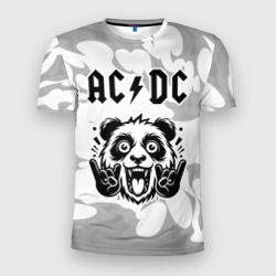 Мужская футболка 3D Slim AC DC рок панда на светлом фоне