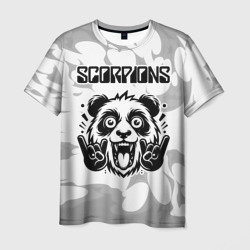 Мужская футболка 3D Scorpions рок панда на светлом фоне