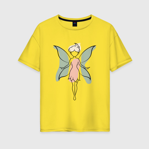 Женская футболка хлопок Oversize Милая фея в розовом платье, цвет желтый