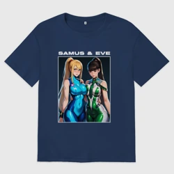 Женская футболка хлопок Oversize Самус Аран и Ева