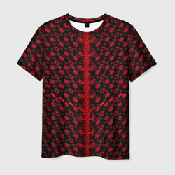 Мужская футболка 3D Красные киберпанк ячейки на белом фоне