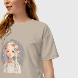 Женская футболка хлопок Oversize Эльфийка Девочка с белыми волосами    elf girl - фото 2