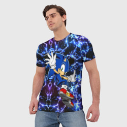 Мужская футболка 3D Sonic blue x - фото 2