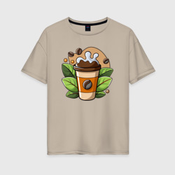 Женская футболка хлопок Oversize Летний завтрак с кофе