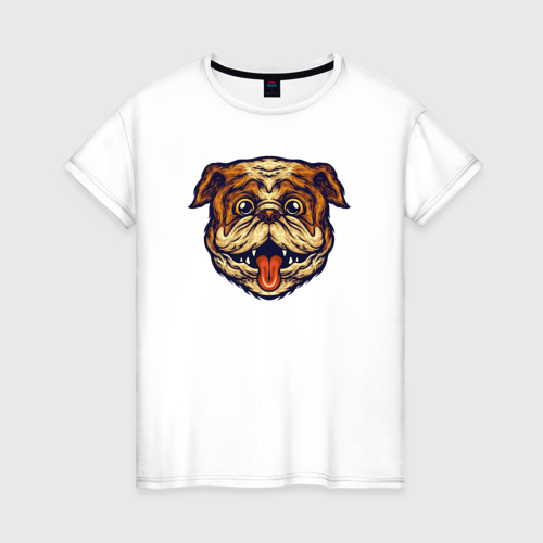 Женская футболка из хлопка с принтом Весёлая собачка, вид спереди №1