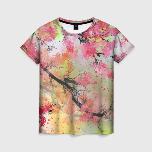 Женская футболка с принтом Japan sakura, вид спереди №1