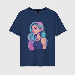 Женская футболка хлопок Oversize Девушка эльфийка Крутая городская с разноцветными волосами