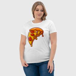 Футболка с принтом Пицца с сыром для женщины, вид на модели спереди №4. Цвет основы: белый