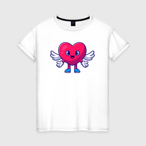 Женская футболка из хлопка с принтом Сердечко ангел, вид спереди №1