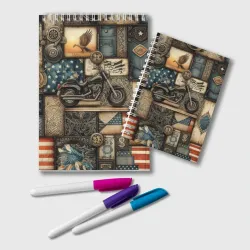 Блокнот Patchwork with a motorcycle - ai art