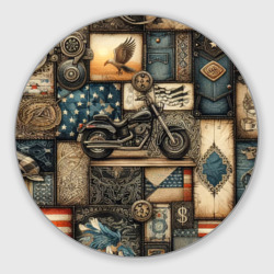 Круглый коврик для мышки Patchwork with a motorcycle - ai art