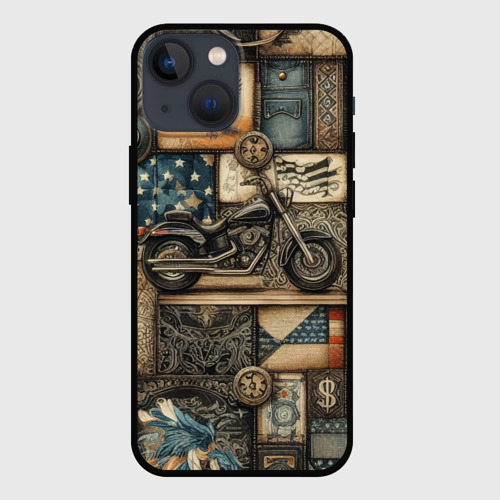 Чехол для iPhone 13 mini Patchwork with a motorcycle - ai art