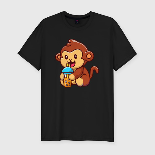 Мужская футболка хлопок Slim Monkey drink, цвет черный