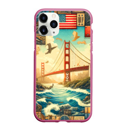 Чехол для iPhone 11 Pro Max матовый Мост через реку и пэчворк - нейросеть арт USA bridge