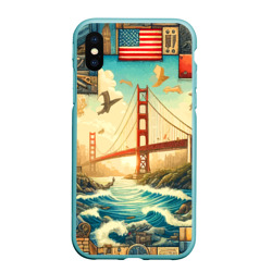 Чехол для iPhone XS Max матовый Мост через реку и пэчворк - нейросеть арт USA bridge