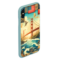 Чехол для iPhone XS Max матовый Мост через реку и пэчворк - нейросеть арт USA bridge - фото 2