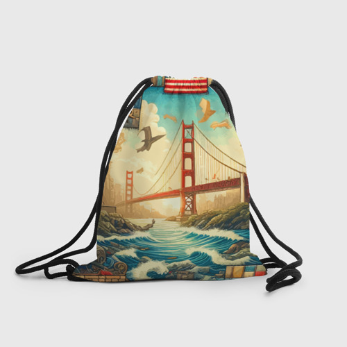 Рюкзак-мешок 3D Мост через реку и пэчворк - нейросеть арт USA bridge