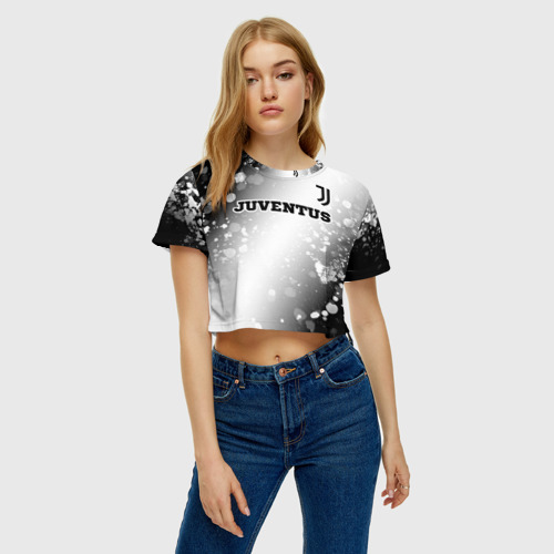 Женская футболка Crop-top 3D Juventus sport на светлом фоне посередине, цвет 3D печать - фото 3