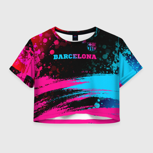 Женская футболка Crop-top 3D Barcelona - neon gradient посередине, цвет 3D печать