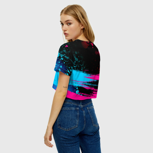 Женская футболка Crop-top 3D Barcelona - neon gradient посередине, цвет 3D печать - фото 5