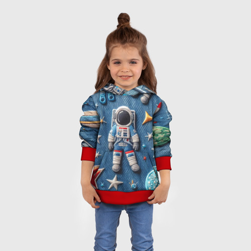 Детская толстовка 3D Космонавт - вышивка по джинсе нейросеть, цвет красный - фото 4