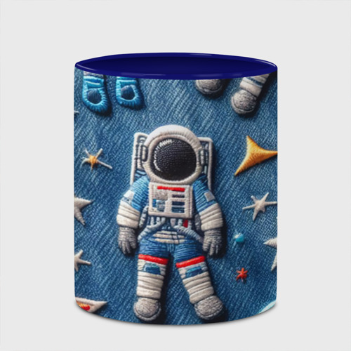 Кружка с полной запечаткой Космонавт - вышивка по джинсе нейросеть, цвет белый + синий - фото 4