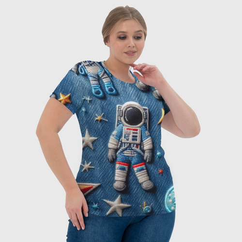 Женская футболка 3D с принтом Космонавт - вышивка по джинсе нейросеть, фото #4