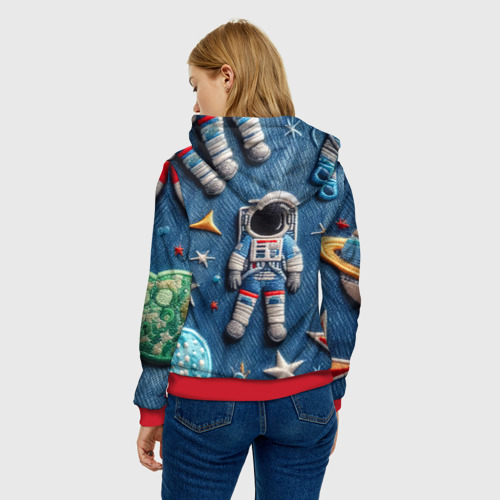 Женская толстовка 3D с принтом Космонавт - вышивка по джинсе нейросеть, вид сзади #2